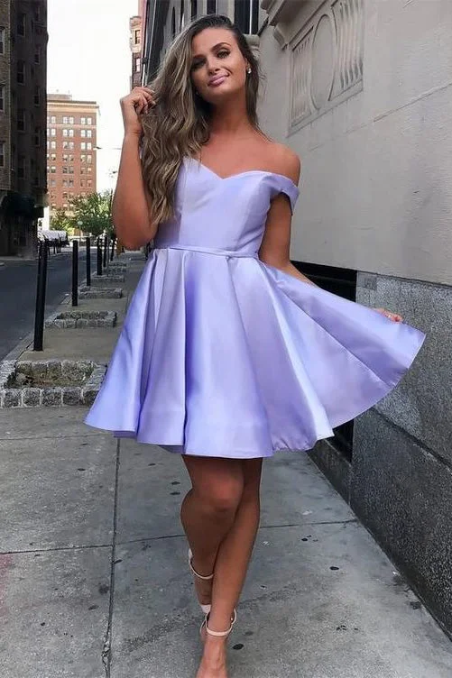 Off the Shoulder Satin A Line Short Homecoming Dresses OKN40 Tunics Winter warm