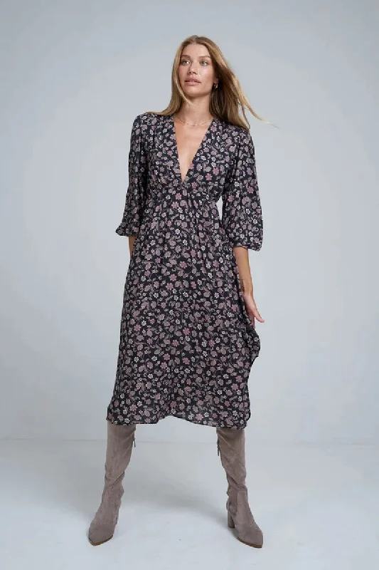Lilya - Norma Dress - Folk Print Black