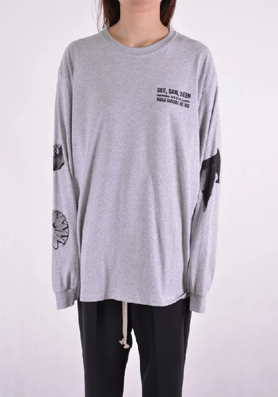 PAULA CANOVAS DEL VAS AT004 LONG SLEEVE PRINTED T-SHIRT GREY