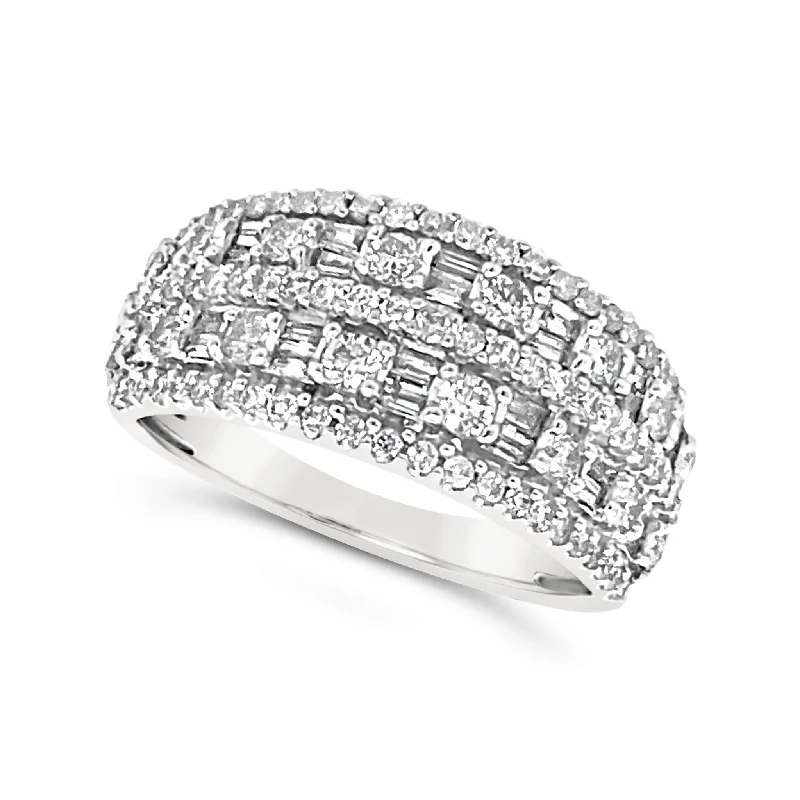 Special Jewelry Deals – Upgrade Your Collection Round and Baguette Diamond Five Row Ring