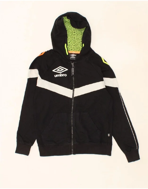 UMBRO Boys Graphic Zip Hoodie Sweater 9-10 Years Medium Black Colourblock