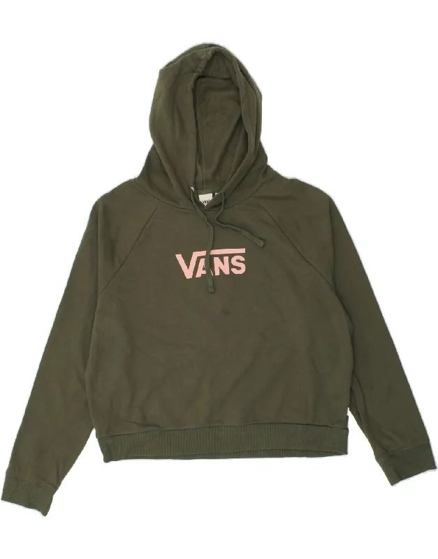 VANS Womens Graphic Hoodie Jumper UK 18 XL Khaki Cotton