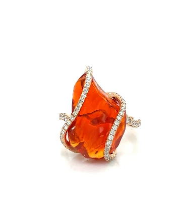 Jewelry Deals That Outshine The Rest Bremer Jewelry Fire Opal and Diamond Fashion Ring in 18K Rose Gold (8.87ctw)