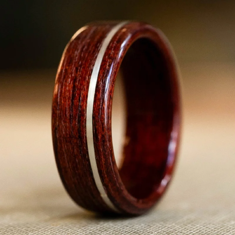 High-End Sparkle, Low-End Prices – Jewelry Sale Live (In-Stock) Bloodwood Ring with Offset Sterling Silver - Size 10 | 8mm Wide