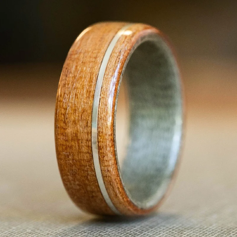 Shop Fine Jewelry With Amazing Deals (In-Stock) Black Cherry Wooden Ring with Weathered Maple Liner & Offset Sterling Silver - Size 9.5 | 8mm Wide