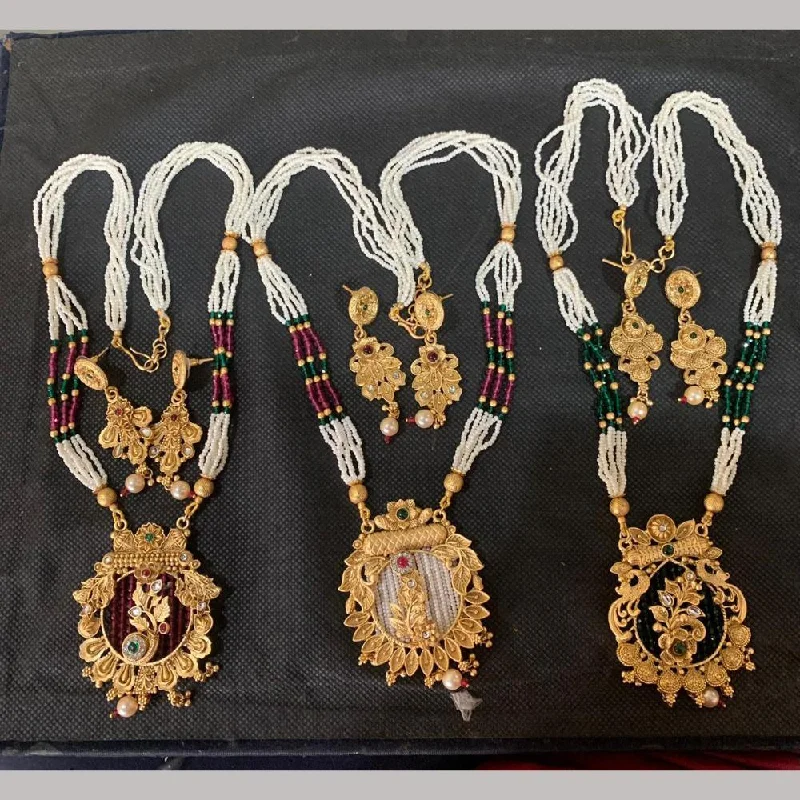 Affordable Gold-Plated Jewelry For Modern Fashion Anjali Jewellery Gold Plated Kundan Stone Double Necklace Set