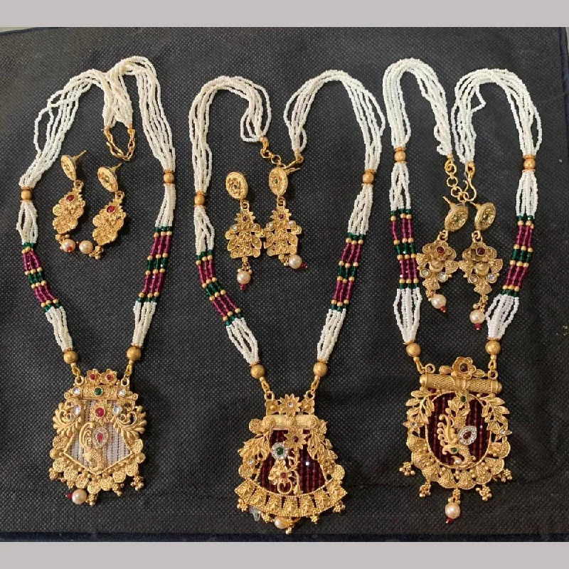 Modern Statement Jewelry For Bold Styling Anjali Jewellery Gold Plated Pota Stone And Pearls Necklace Set