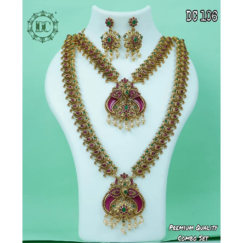 Last Chance To Shop High-End Jewelry At Markdown Prices Diksha Collection Gold Plated Temple Double Necklace Set
